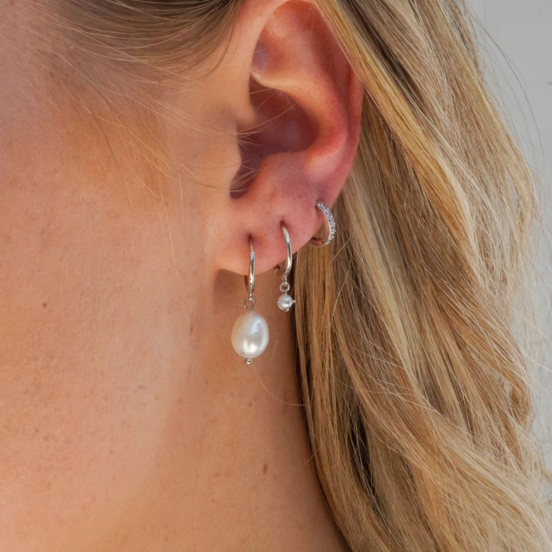 Sterling Silver Pearl Earring Stack  
