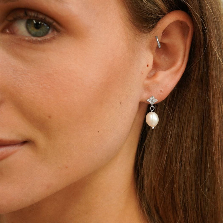Marielle Pearl Drop Earrings Silver