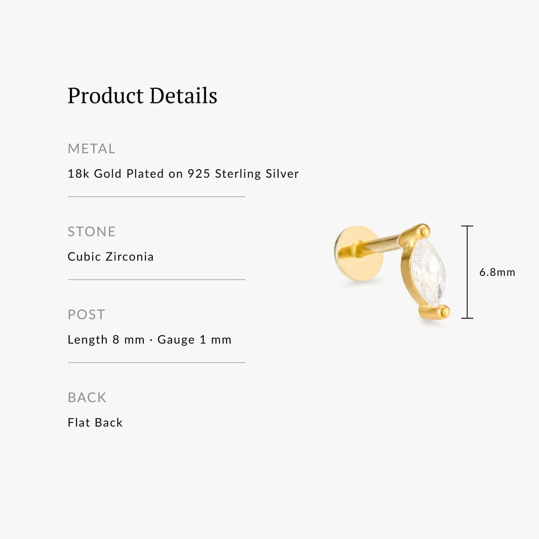 Marquise Gold Flatback Earring - Single