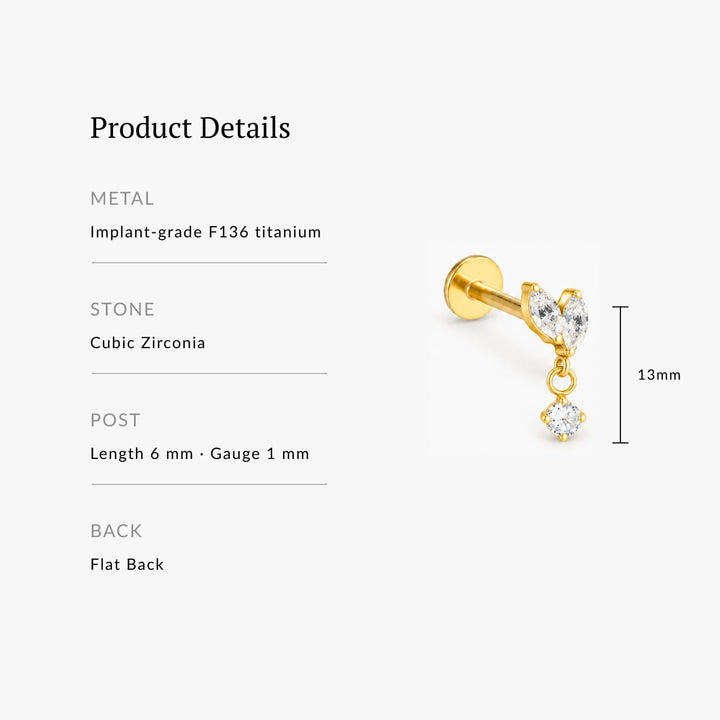 Marquise Drop Titanium Flatback Stud – Single