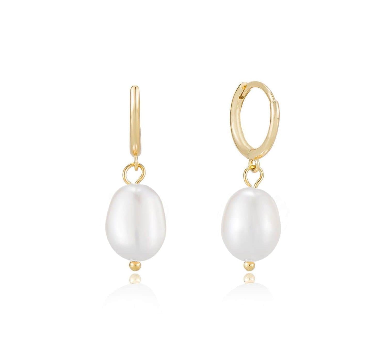 Freshwater Pearl Drop Huggie Earrings Gold