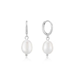 Freshwater Pearl Drop Huggie Earrings Sterling Silver