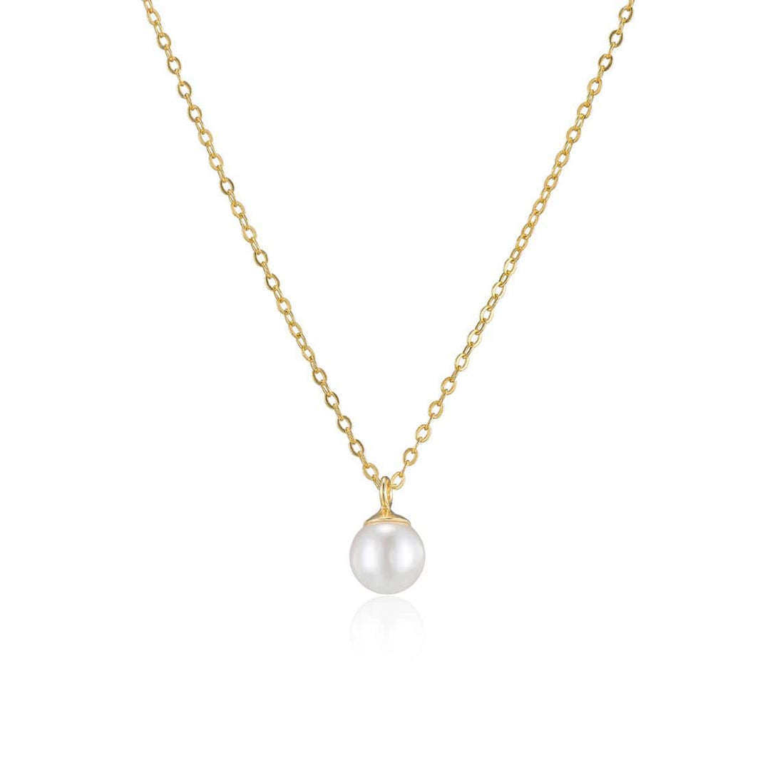 Milena Gold Pearl Pendant Necklace-Sterling Silver Necklaces-LYANG & CO.