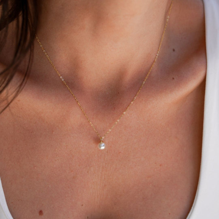 Milena Gold Pearl Pendant Necklace-Sterling Silver Necklaces-LYANG & CO.