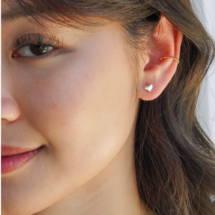 Millie Heart Gold Stud Earrings-Sterling Silver Earrings-LYANG & CO.