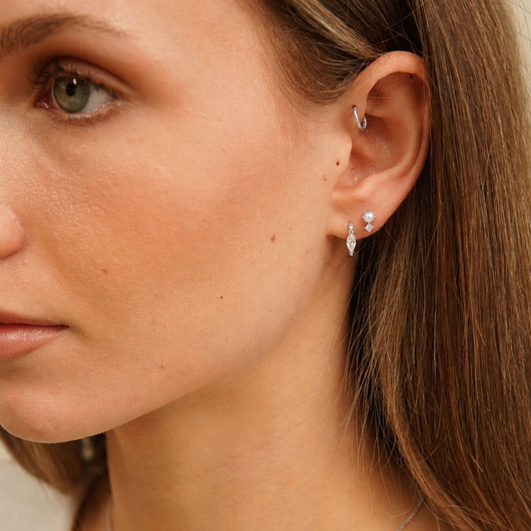 Nerra Silver Marquise Sparkle Huggie Earrings