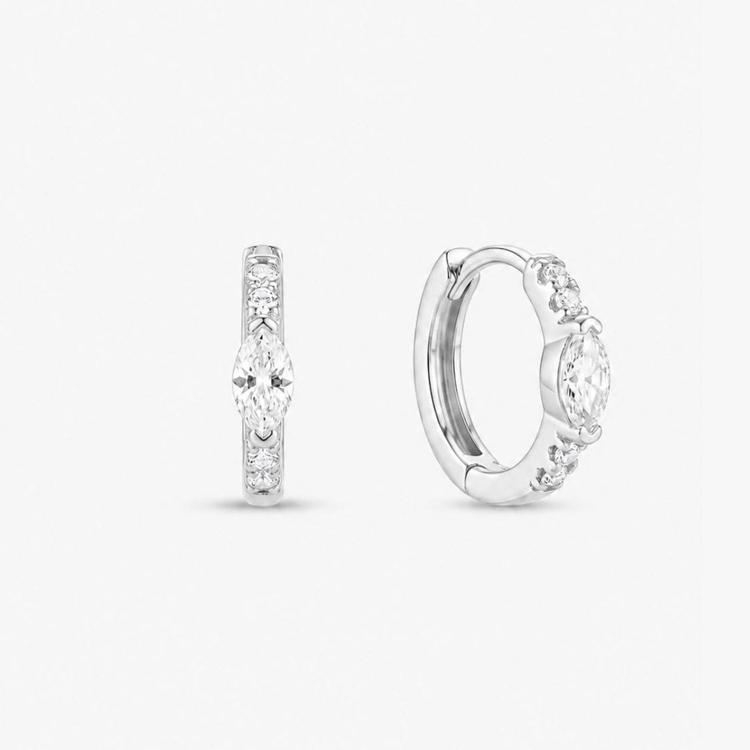 Nerra Silver Marquise Sparkle Huggie Earrings