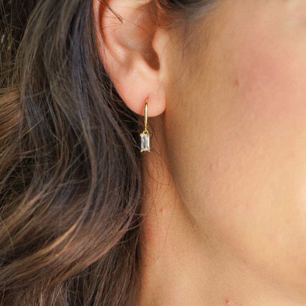 Norah Baguette CZ Gold Drop Earrings-Sterling Silver Earrings-LYANG & CO.