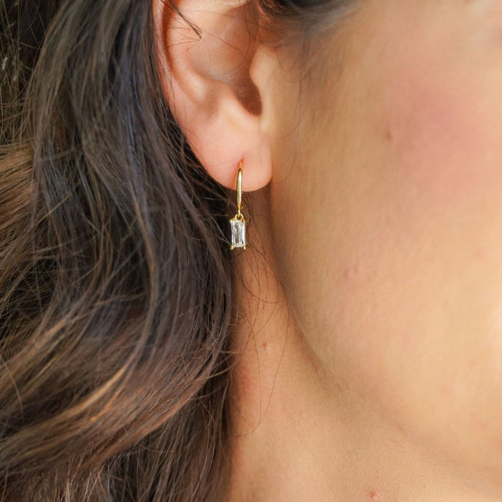 Norah Baguette CZ Gold Drop Earrings-Sterling Silver Earrings-LYANG & CO.
