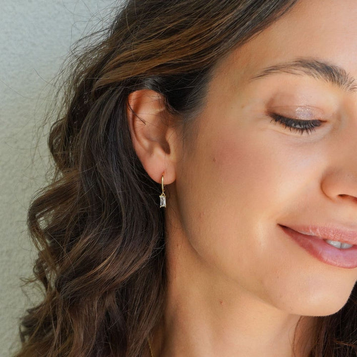 Norah Baguette CZ Gold Drop Earrings-Sterling Silver Earrings-LYANG & CO.