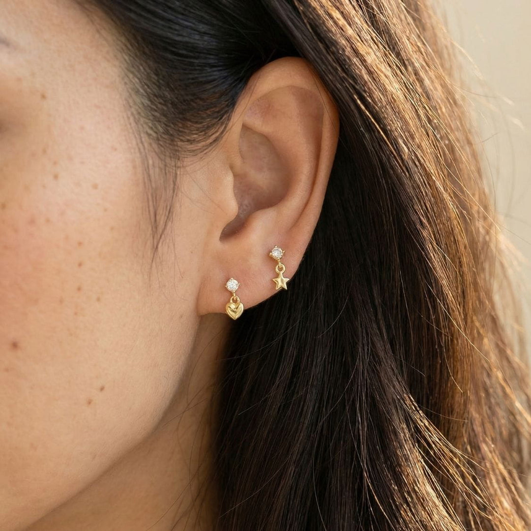 Nova Gold Heart Drop Stud Earrings
