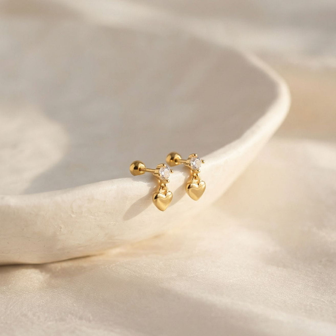 Nova Gold Heart Drop Stud Earrings