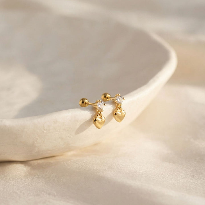 Nova Gold Heart Drop Stud Earrings