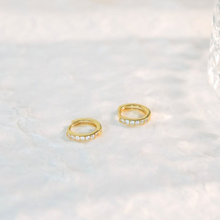 Olivia Gold Huggie Hoop Earrings 8MM-Sterling Silver Earrings-LYANG & CO.