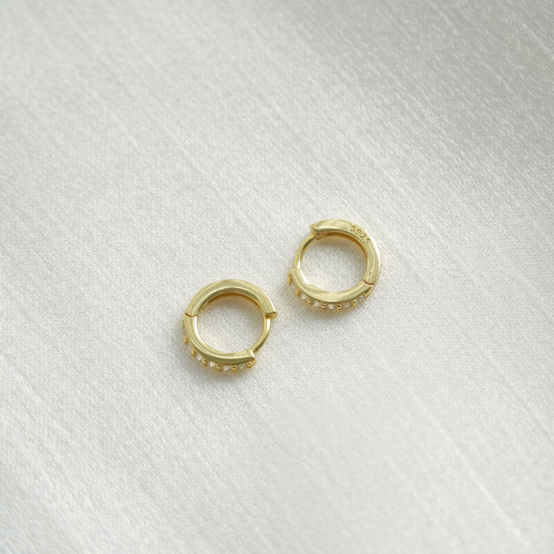 Pave Huggie Hoop Earrings Gold