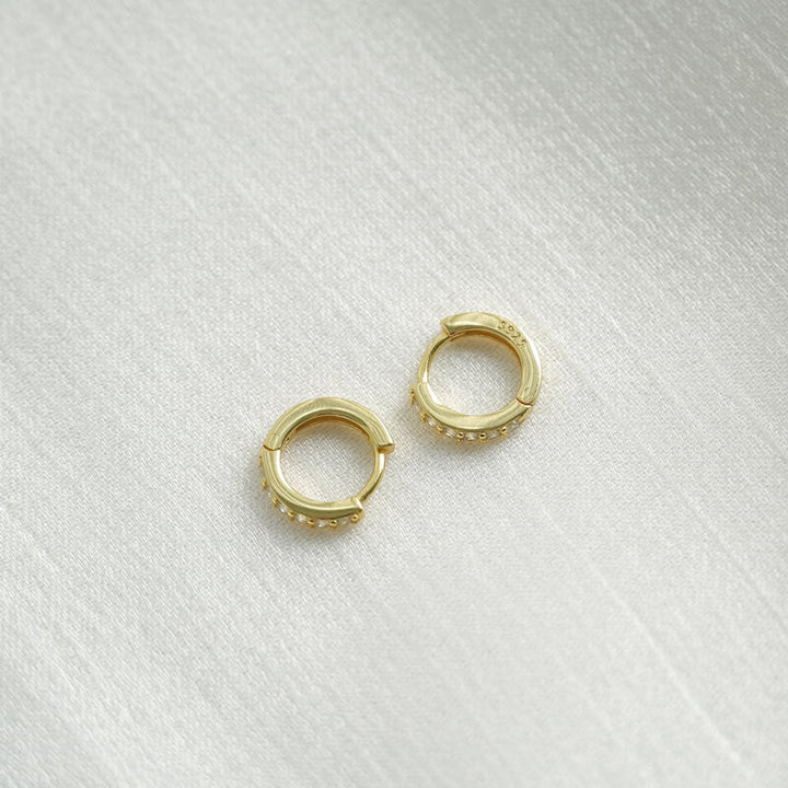 Pave Huggie Hoop Earrings Gold
