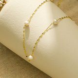 Patricia Pearl Station Necklace Gold