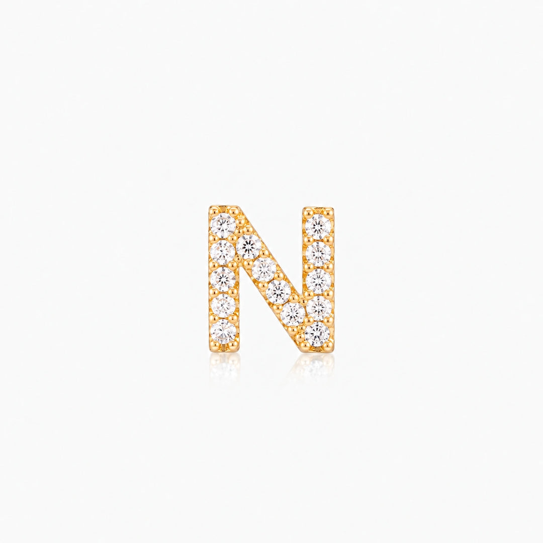 Pave Gold Initial Earring - Single