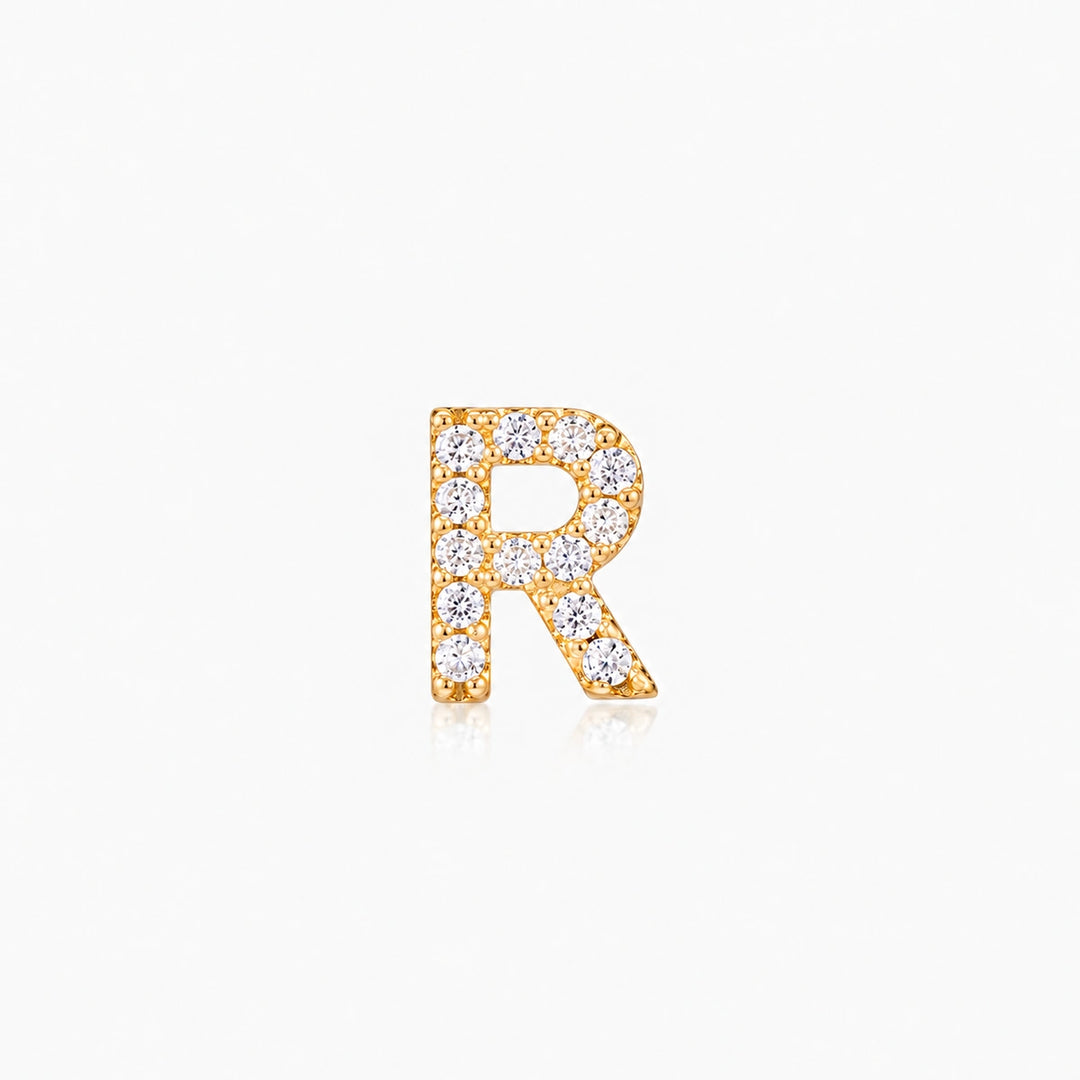 Pave Gold Initial Earring - Single