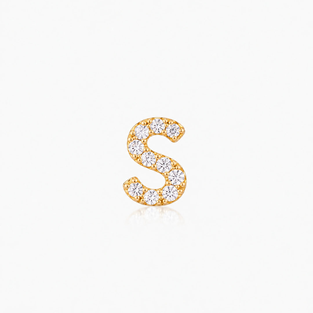 Pave Gold Initial Earring - Single