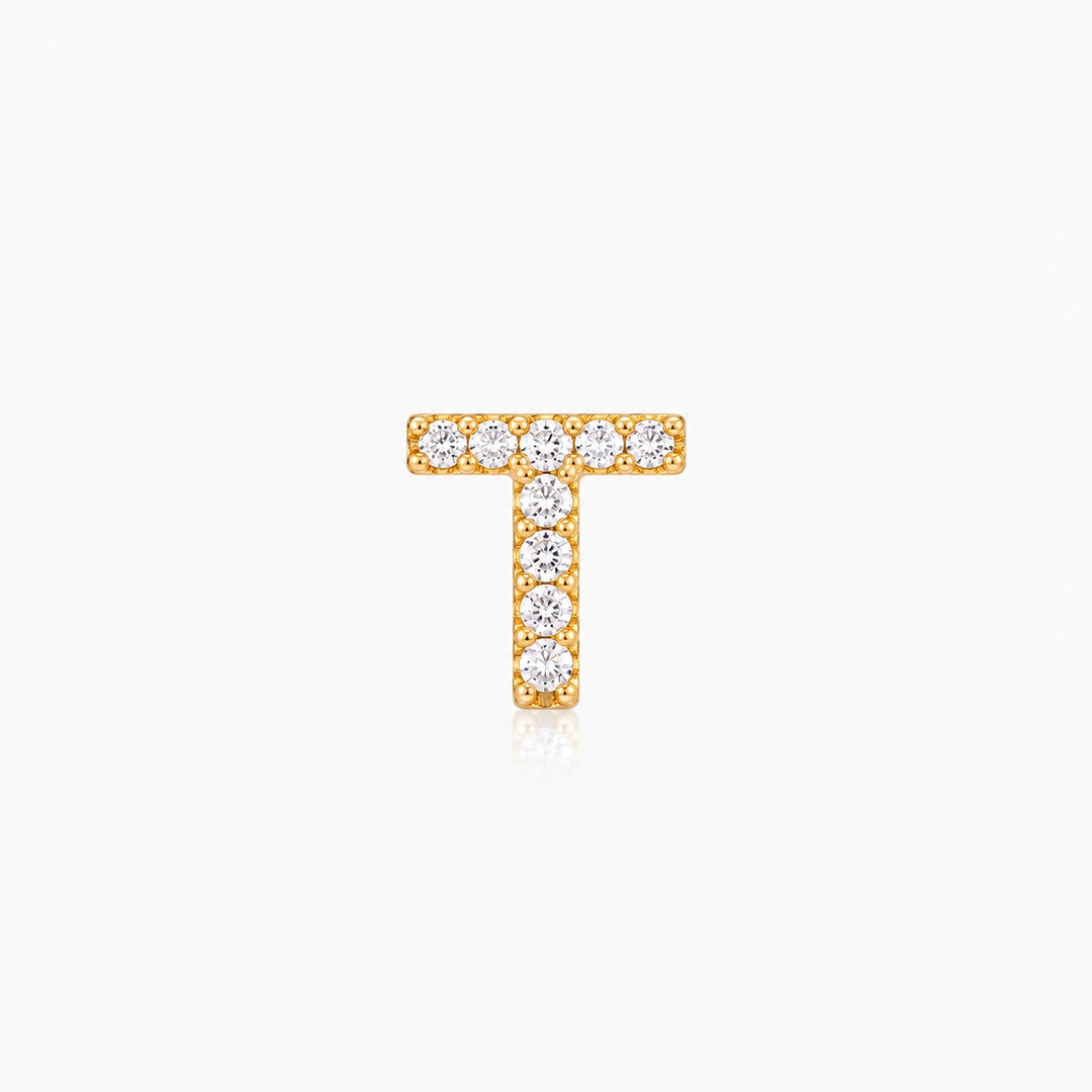 Pave Gold Initial Earring - Single