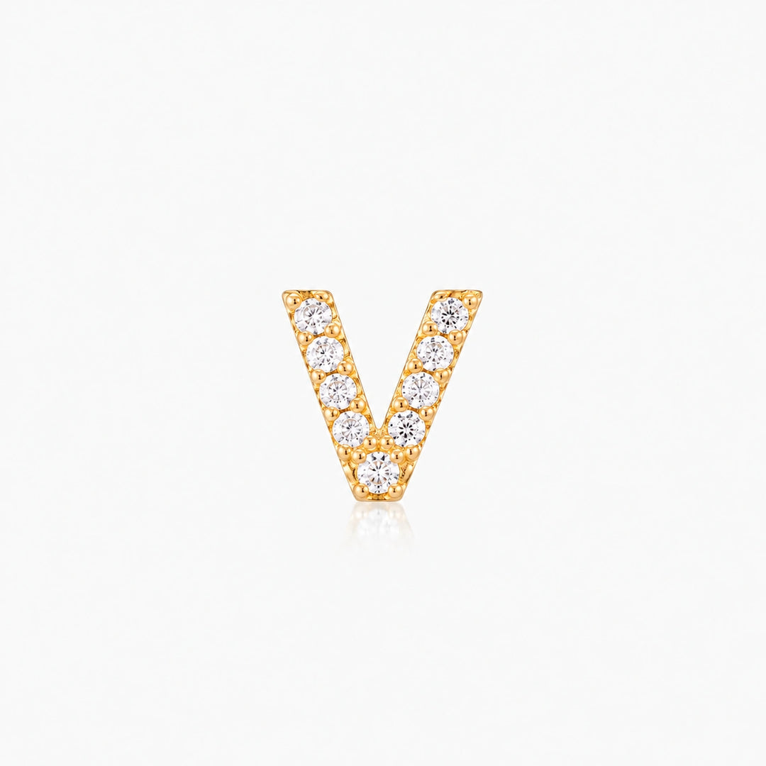 Pave Gold Initial Earring - Single