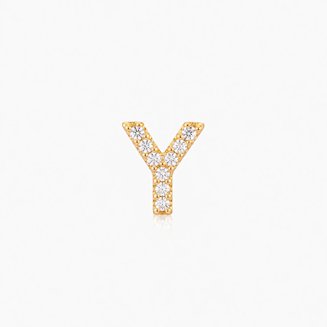 Pave Gold Initial Earring - Single