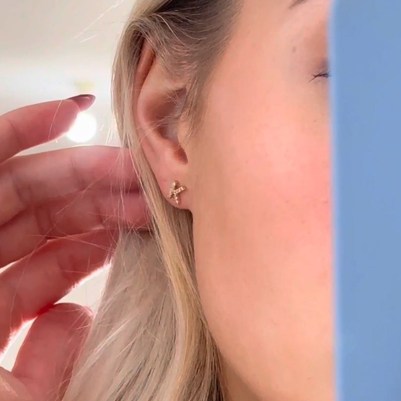 Pave Initial Gold Stud Earrings (Letter A-Z)-Sterling Silver Earrings-LYANG & CO.