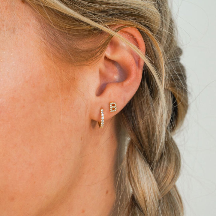 Pave Initial Gold Stud Earrings (Letter A-Z)-Sterling Silver Earrings-LYANG & CO.