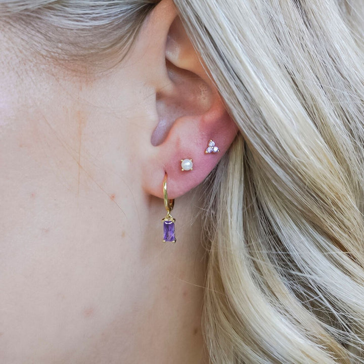 Dovie Purple Baguette Drop Huggie Hoops Gold