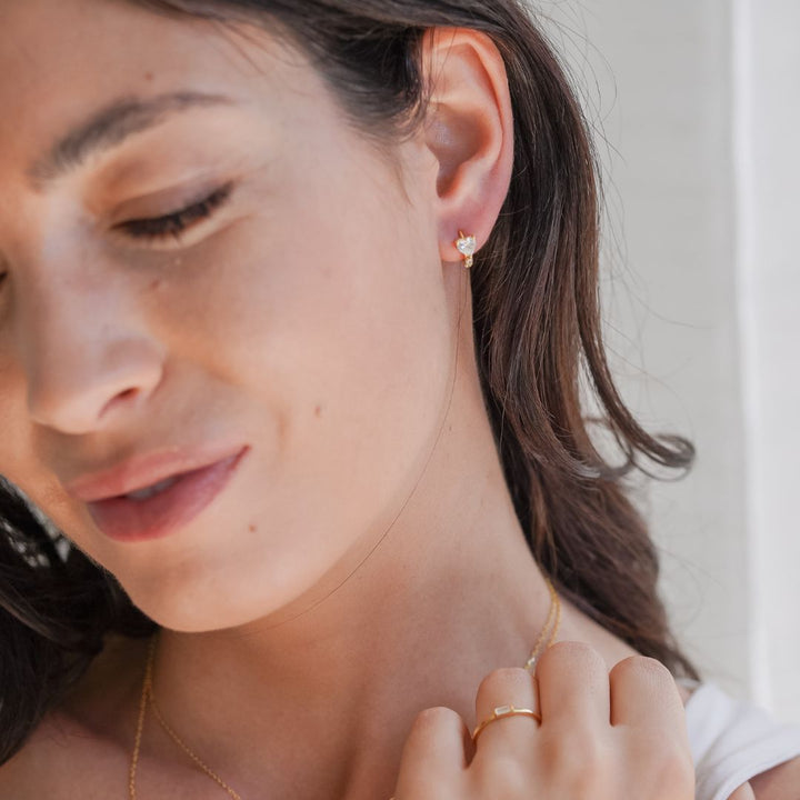 Rosa Heart Gold Huggie Hoop Earrings 8MM-Sterling Silver Earrings-LYANG & CO.