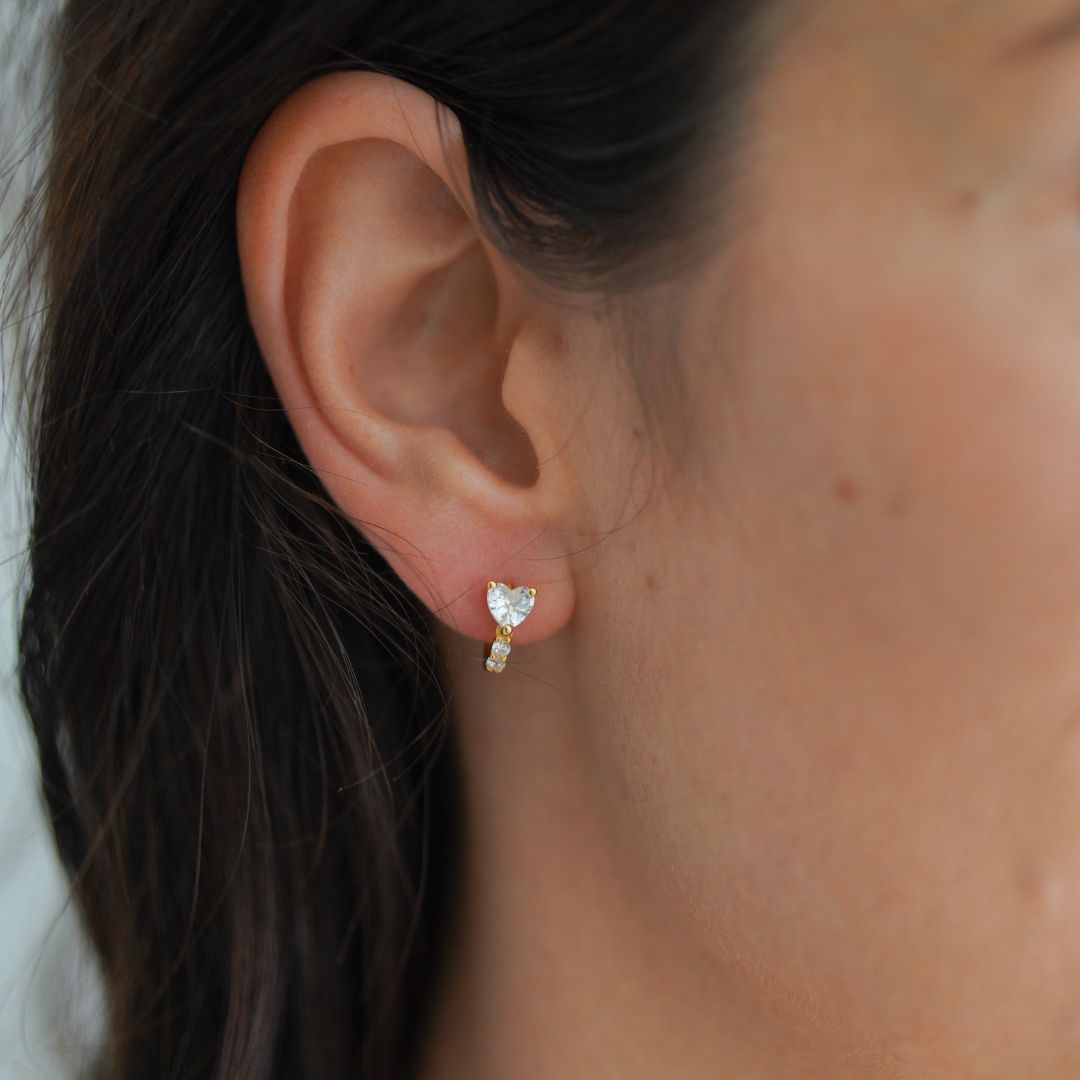 Rosa Heart Gold Huggie Hoop Earrings 8MM-Sterling Silver Earrings-LYANG & CO.