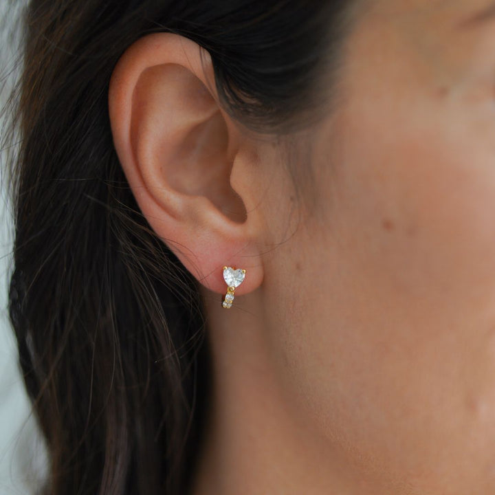 Rosa Heart Gold Huggie Hoop Earrings 8MM-Sterling Silver Earrings-LYANG & CO.