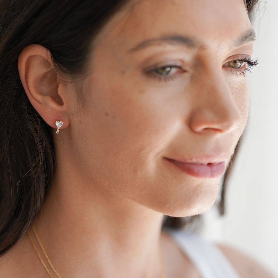 Rosa Heart Gold Huggie Hoop Earrings 8MM-Sterling Silver Earrings-LYANG & CO.