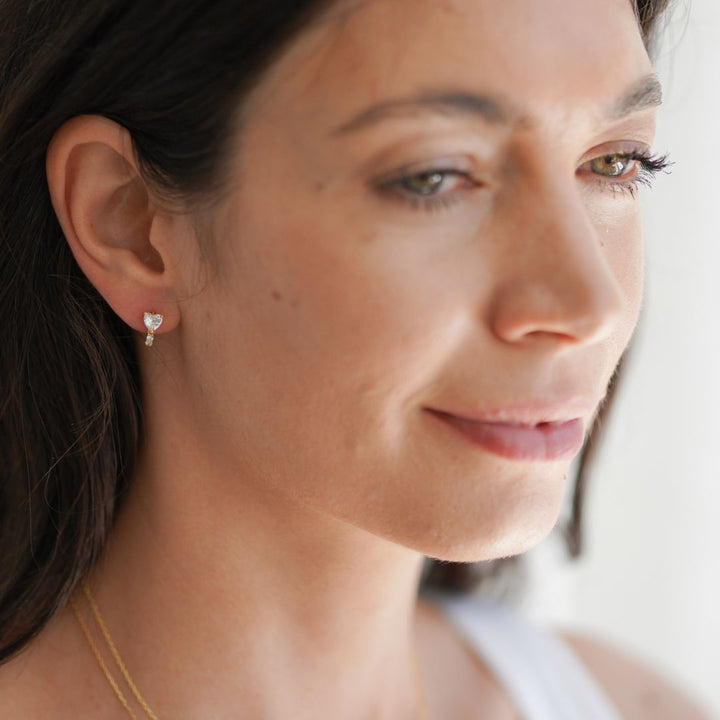 Rosa Heart Gold Huggie Hoop Earrings 8MM-Sterling Silver Earrings-LYANG & CO.