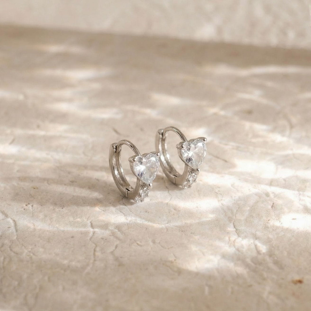 Rosa Silver Heart Huggie Earrings