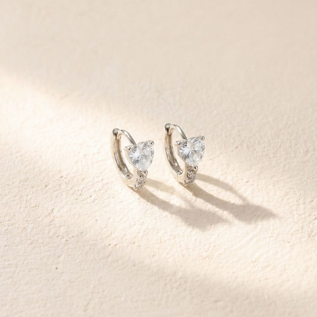 Rosa Silver Heart Huggie Earrings