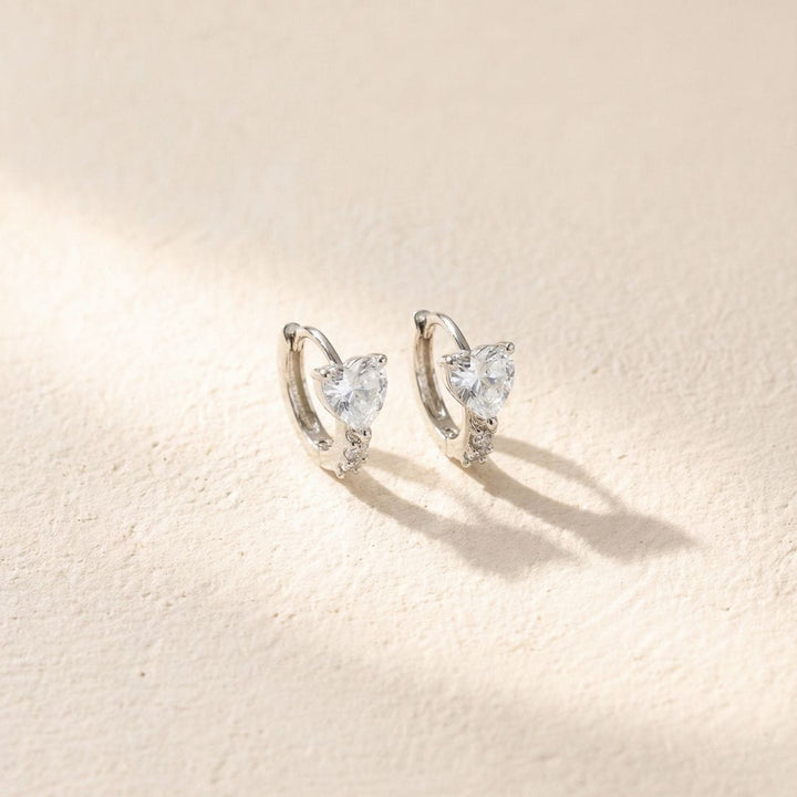 Rosa Silver Heart Huggie Earrings