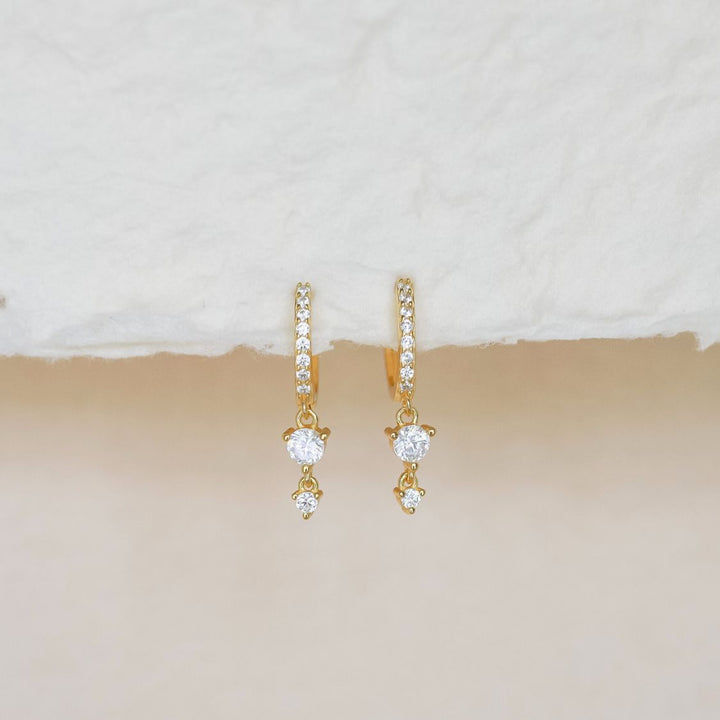 Selene Double CZ Gold Drop Earrings-Sterling Silver Earrings-LYANG & CO.