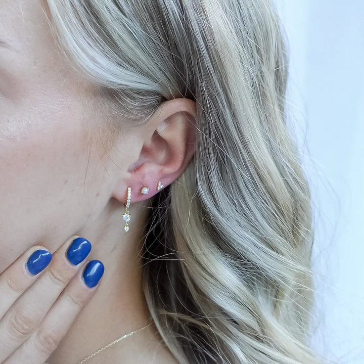 Selene Double CZ Gold Drop Earrings-Sterling Silver Earrings-LYANG & CO.