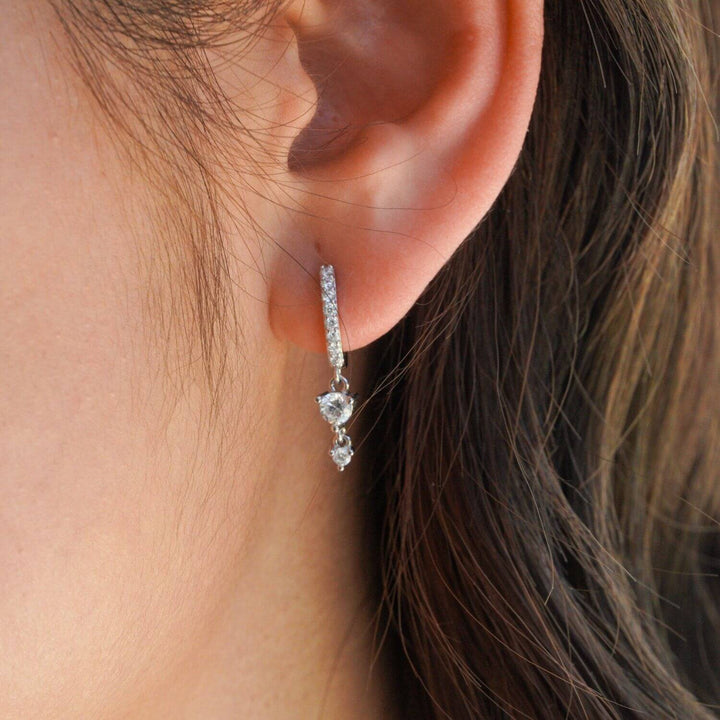 Selene Double CZ Silver Drop Earrings-Sterling Silver Earrings-LYANG & CO.