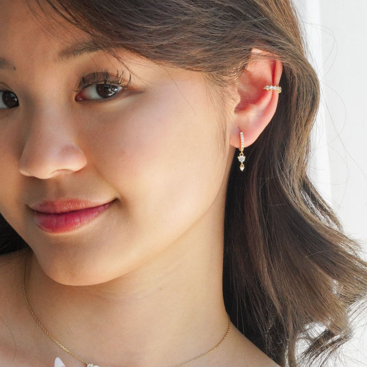 Selene Double CZ Gold Drop Earrings-Sterling Silver Earrings-LYANG & CO.