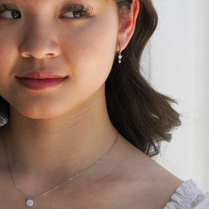 Selene Double CZ Silver Drop Earrings-Sterling Silver Earrings-LYANG & CO.