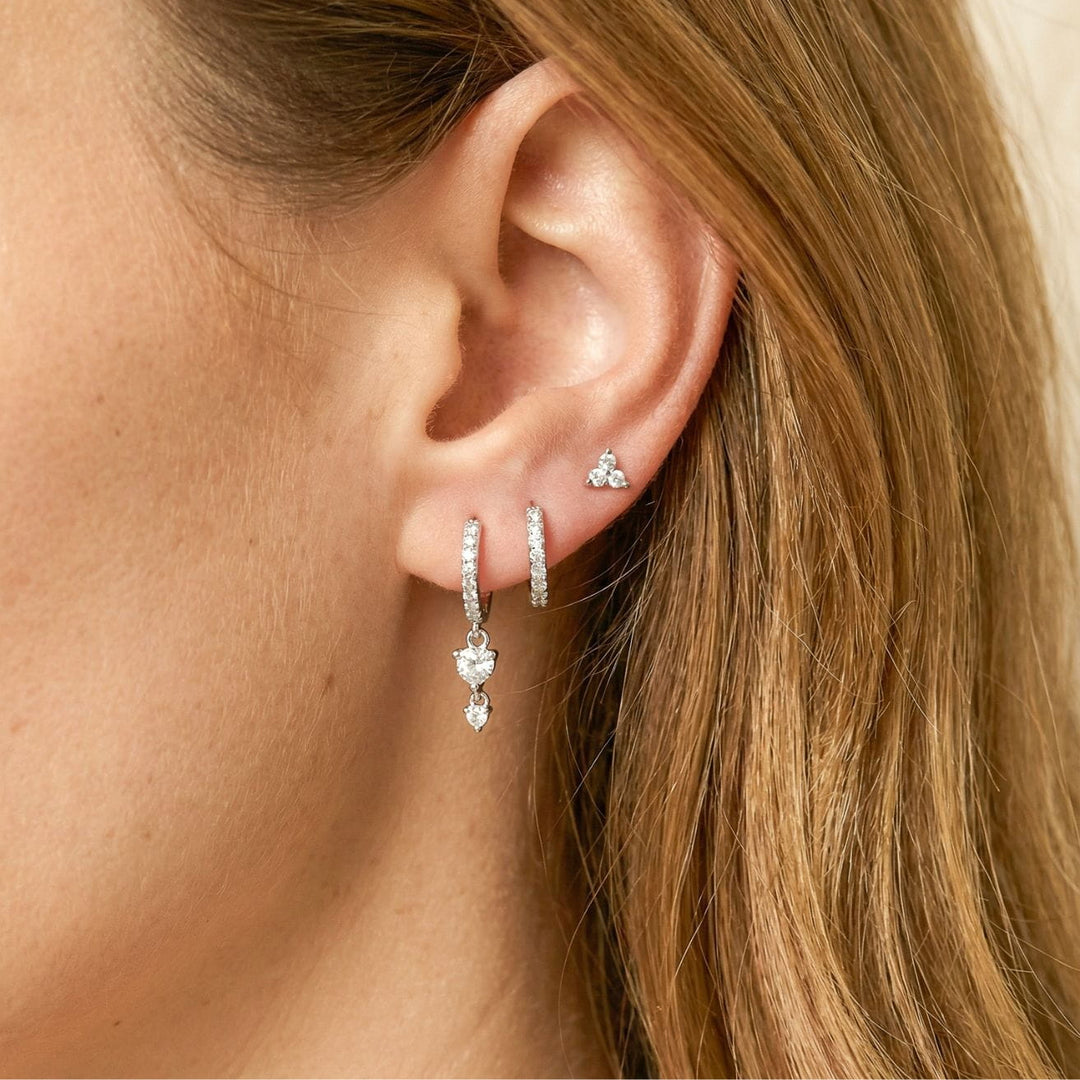 Selene Silver Huggie Drop Earrings + liliah Trio stud