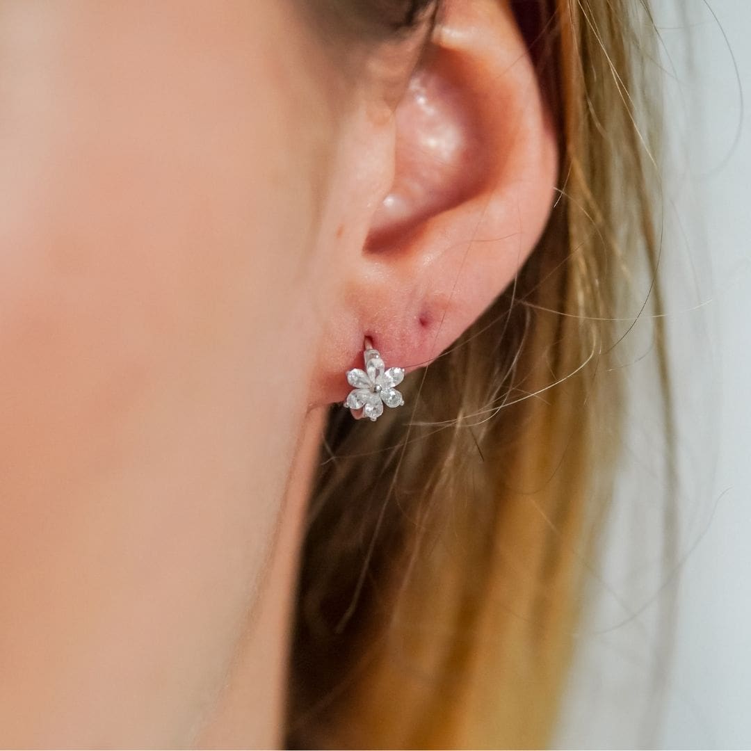 Bonita Silver Flower Huggie Earrings