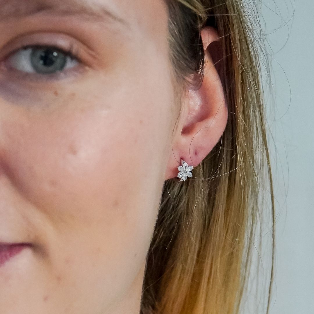 Bonita Silver Flower Huggie Earrings