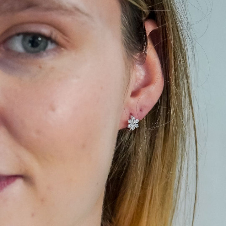 Bonita Silver Flower Huggie Earrings