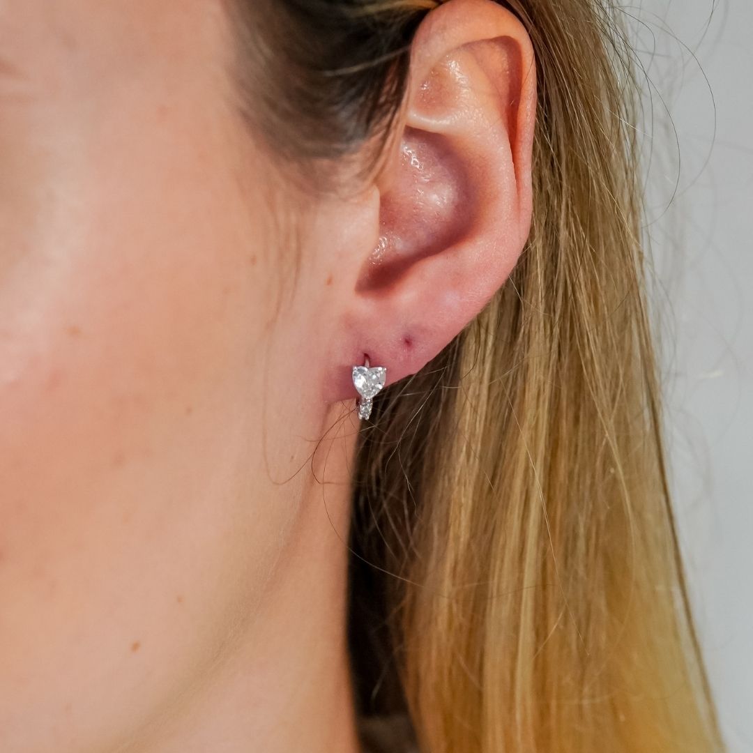 Rosa Silver Heart Huggie Earrings