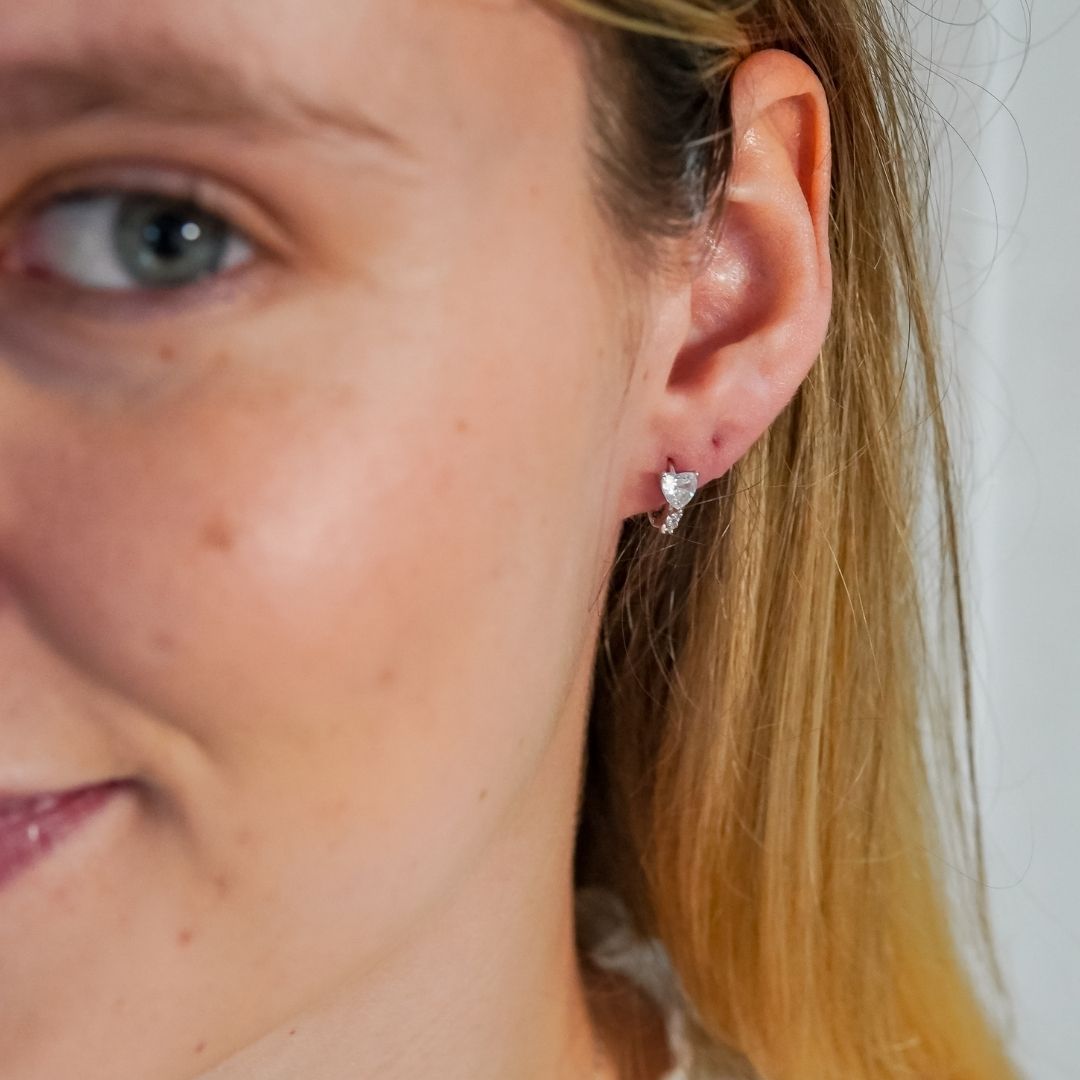 Rosa Silver Heart Huggie Earrings