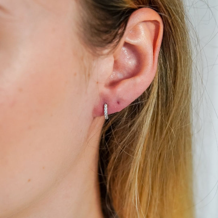 Olivia Silver Pave Huggie Earrings